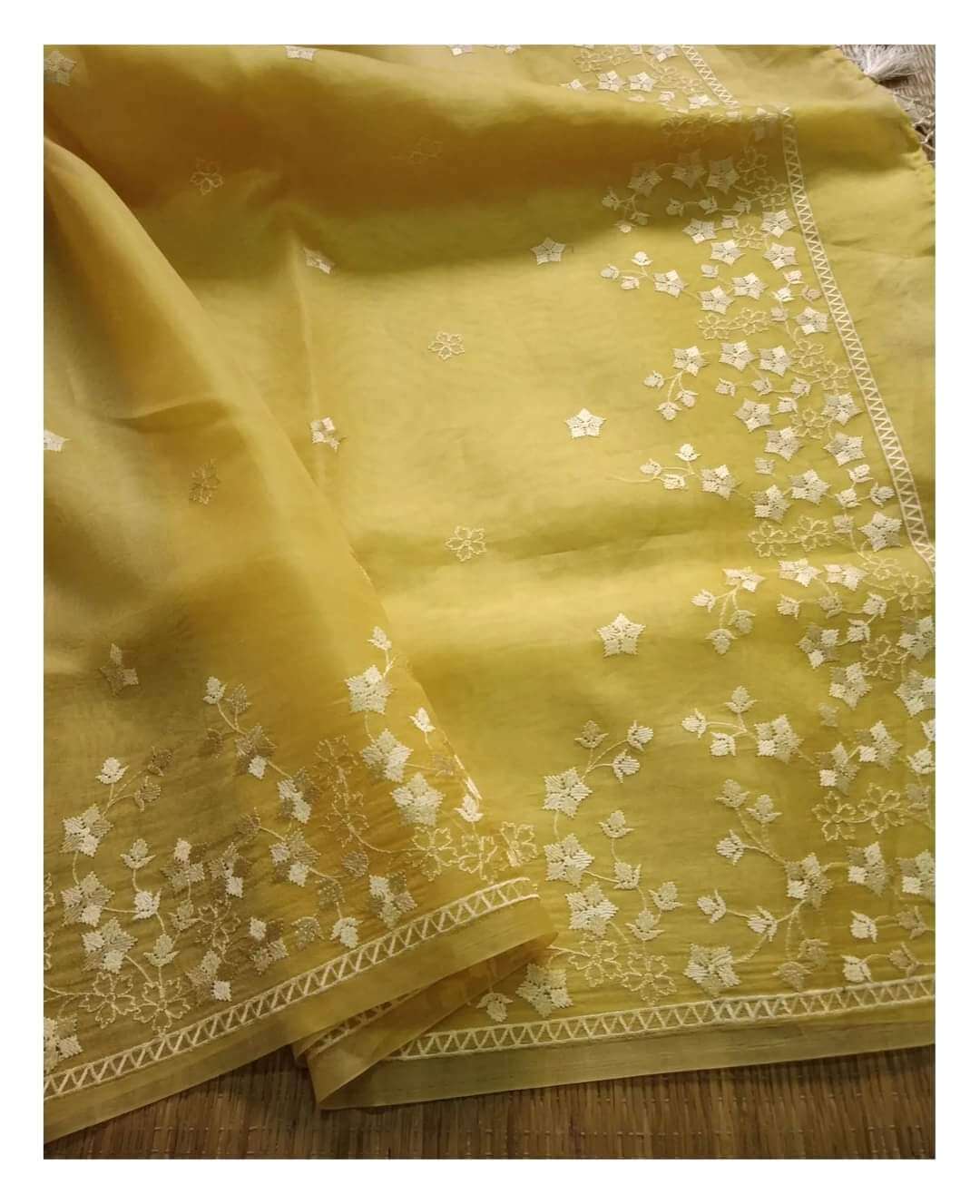 Pure Yellow Organza Saree With Embroidery Work – Orgenza Store