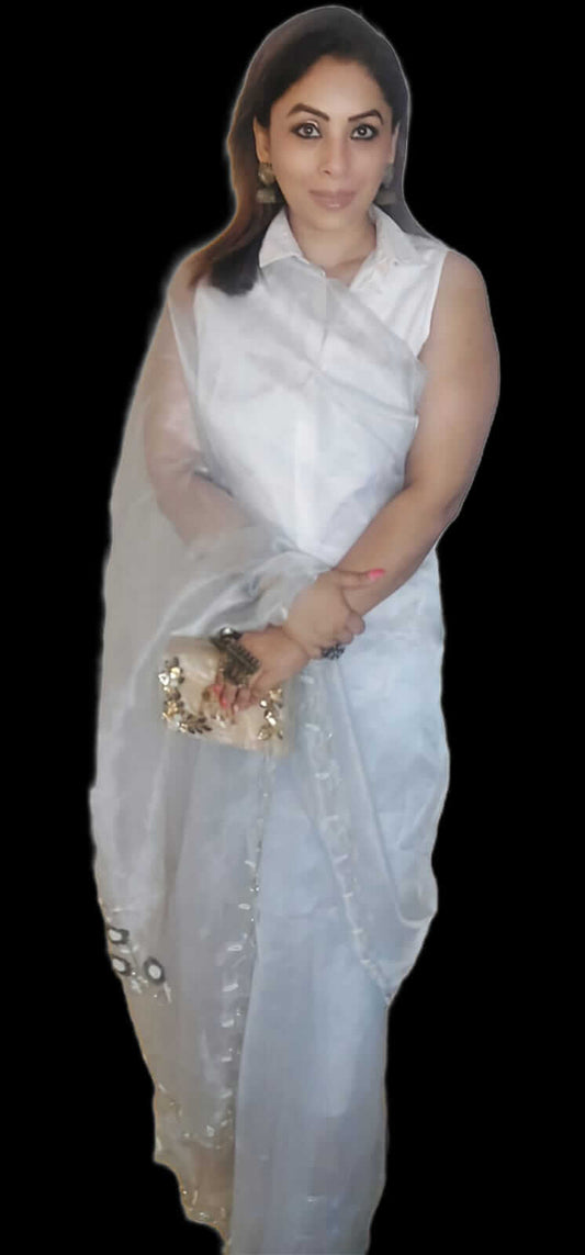 Designer Organza Sari with Khatli Handwork