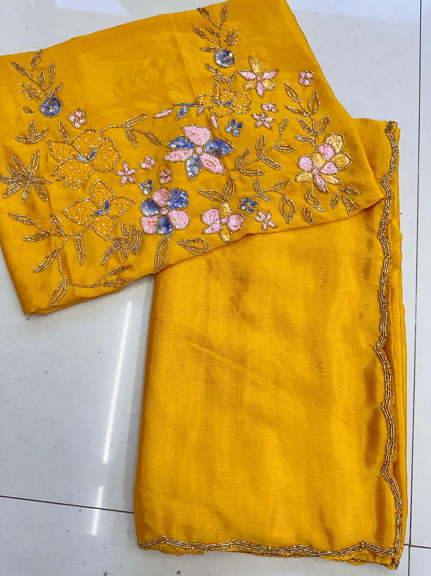 Party Wear Sari In Chinon Silk