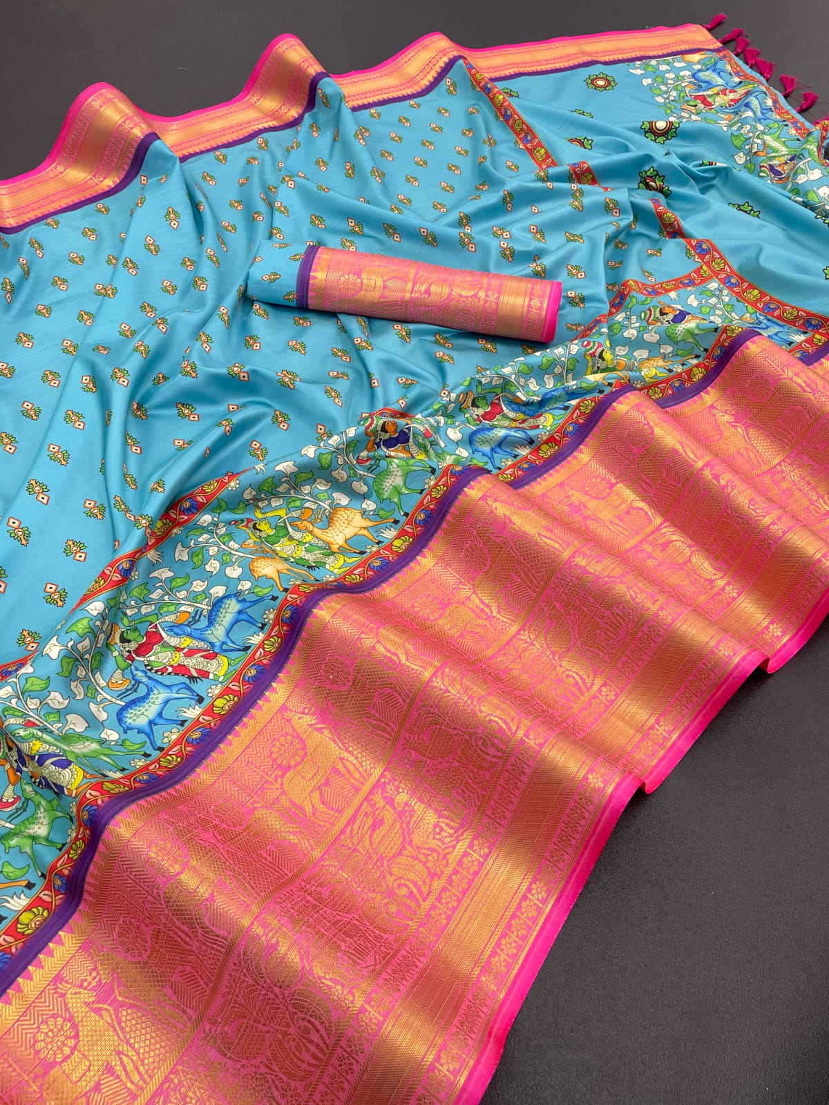 Kanjivaram Kalamkari Silk Sari