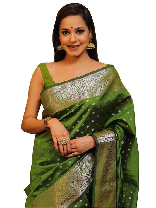 Rakhi Special Green Silk Banarsi Saree