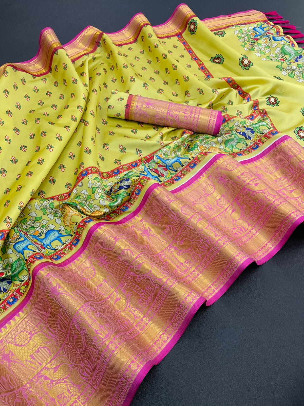Kanjivaram Kalamkari Silk Sari