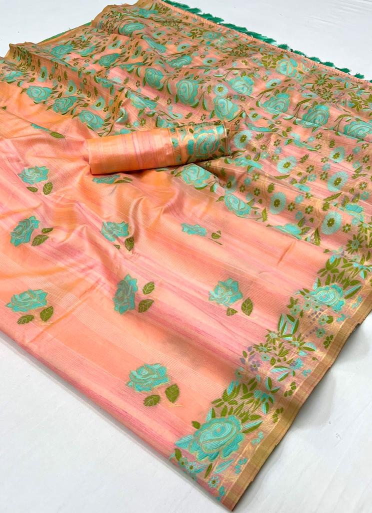 Spring Special Pastel Drapes In Handloom silk with Parsi Weaving