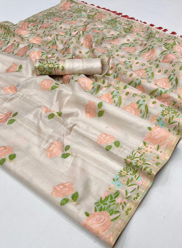 Spring Special Pastel Drapes In Handloom silk with Parsi Weaving