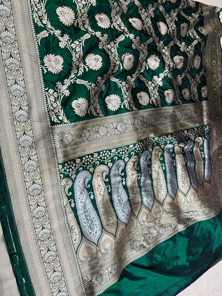 Green pure katan silk sari