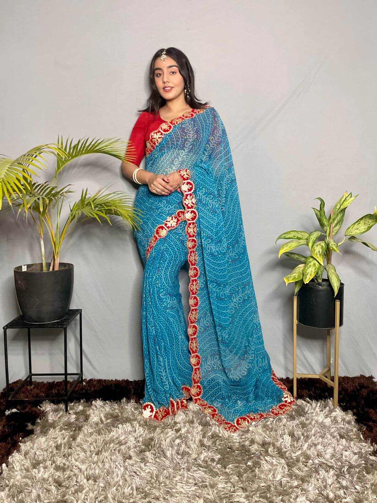 Gorgeous blue bandhej Saree