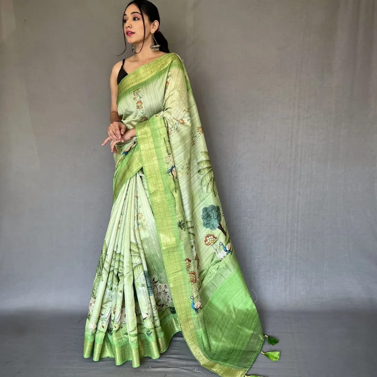 trendy green sari for rakhi