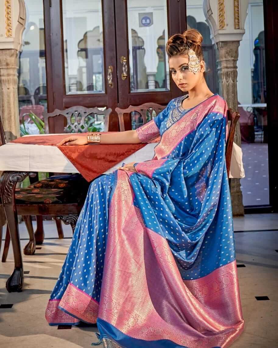 blue wedding saree