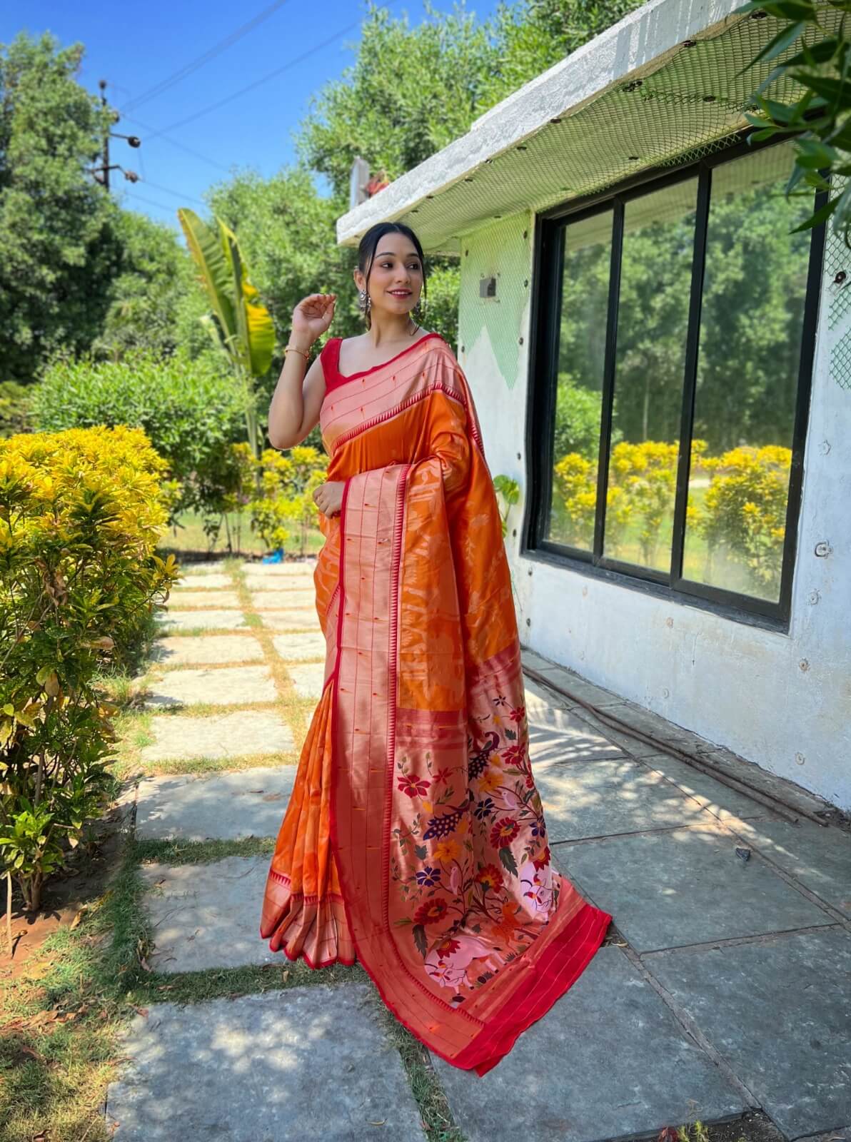 orange saree best haldi ceremony