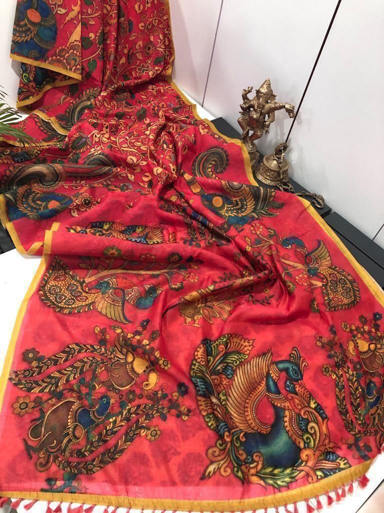 Office wear Cotton Linen Kalamkari Printed Drapes