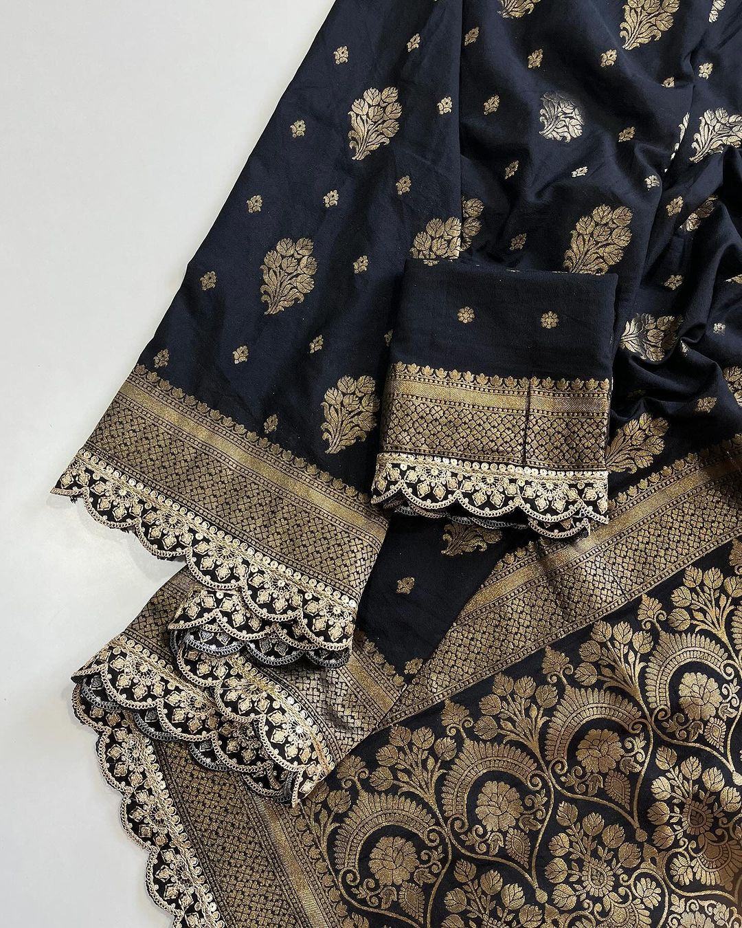 Hot Saree In Black Banarsi Silk