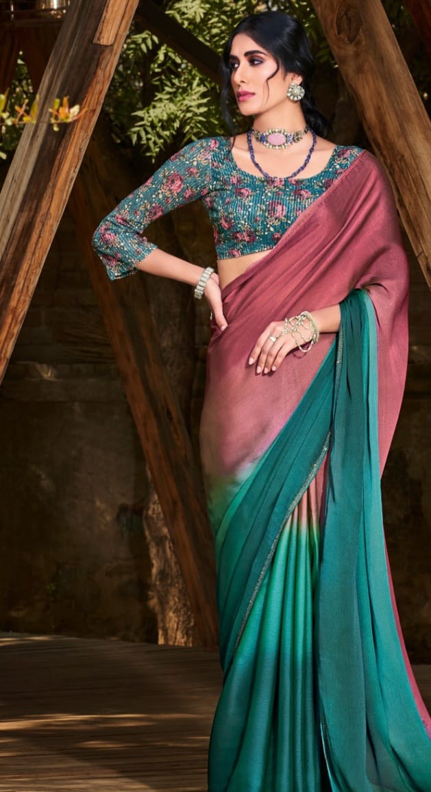 Festive Season Ombre Hues Drape In Velvet Chiffon