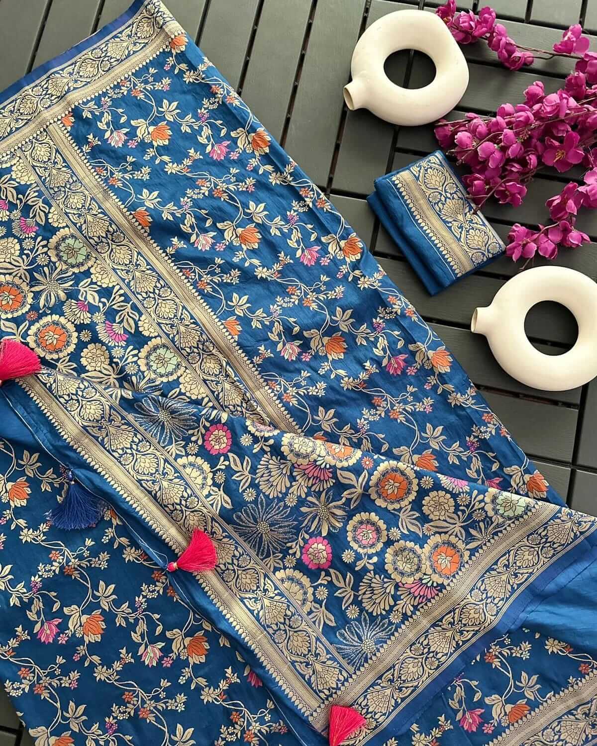 blue saree for puja and wedding season