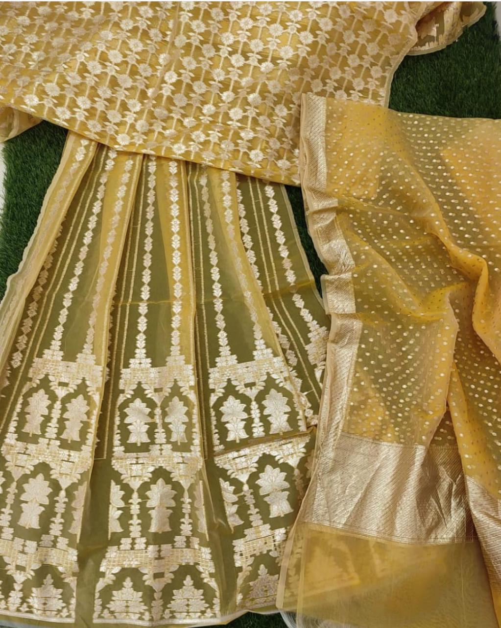 Pure Banarsi Lehenga In Kora Organza