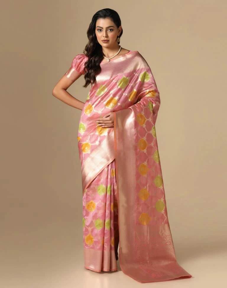 pretty pink sari in organza silk
