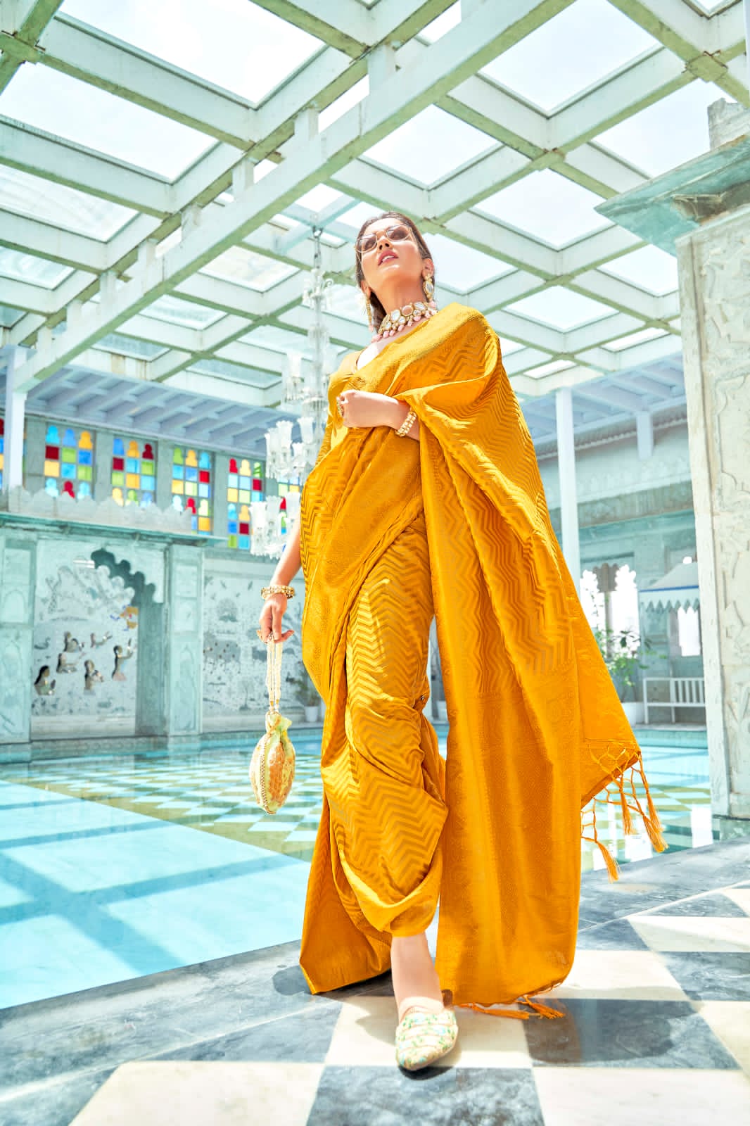 yellow trendy wedding saree
