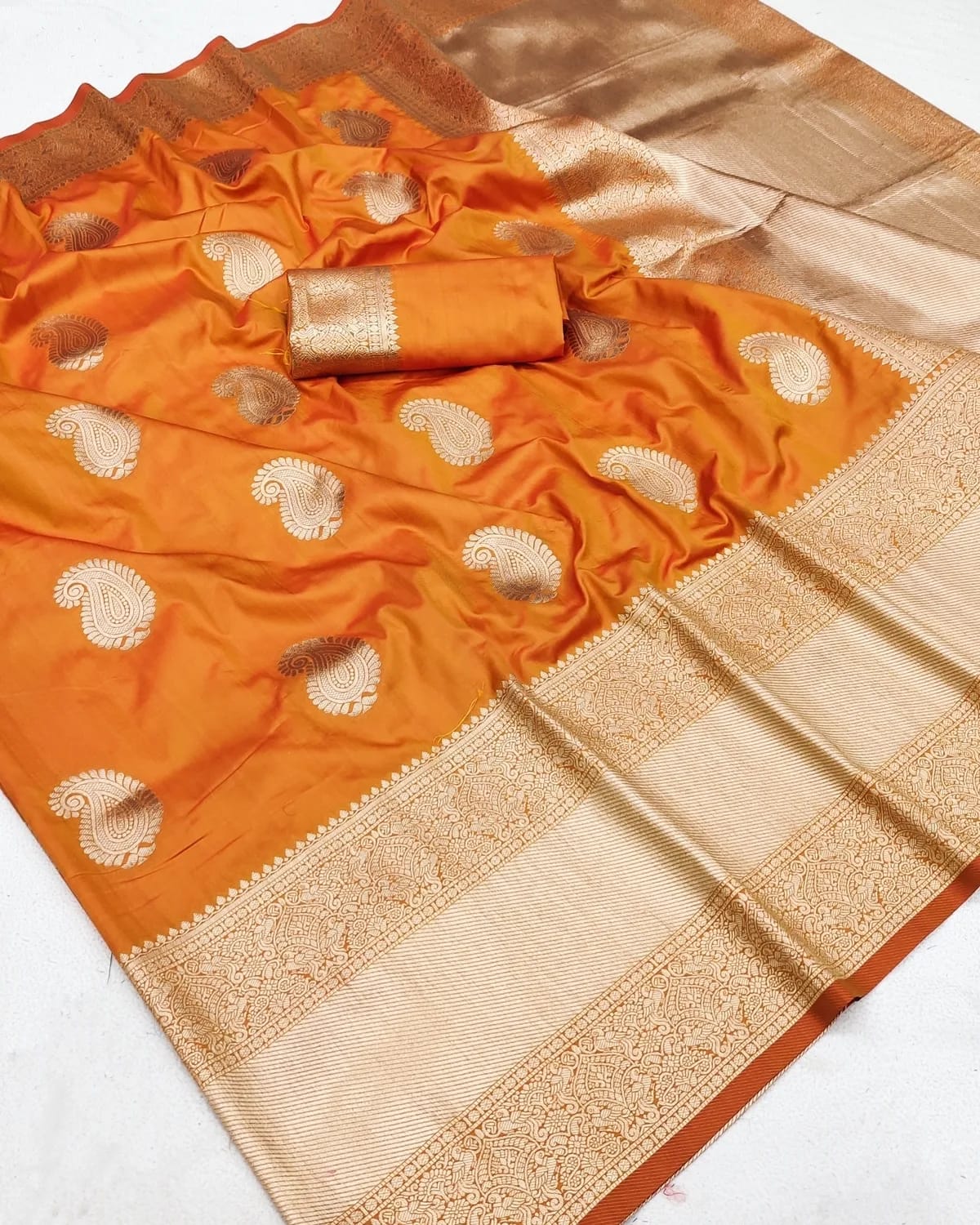 trendy saree in orange for haldi ceremony