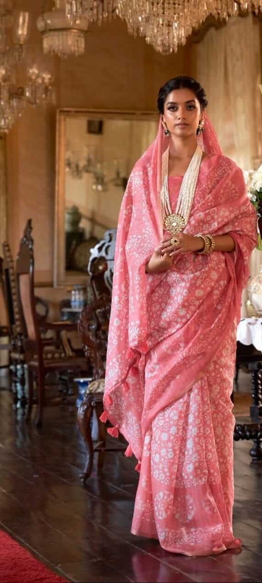 affordable pink linen sari
