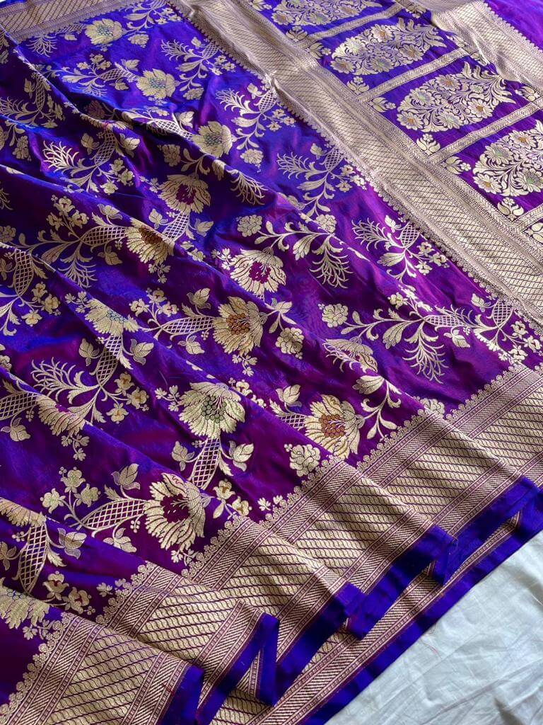 purple sari in pure silk