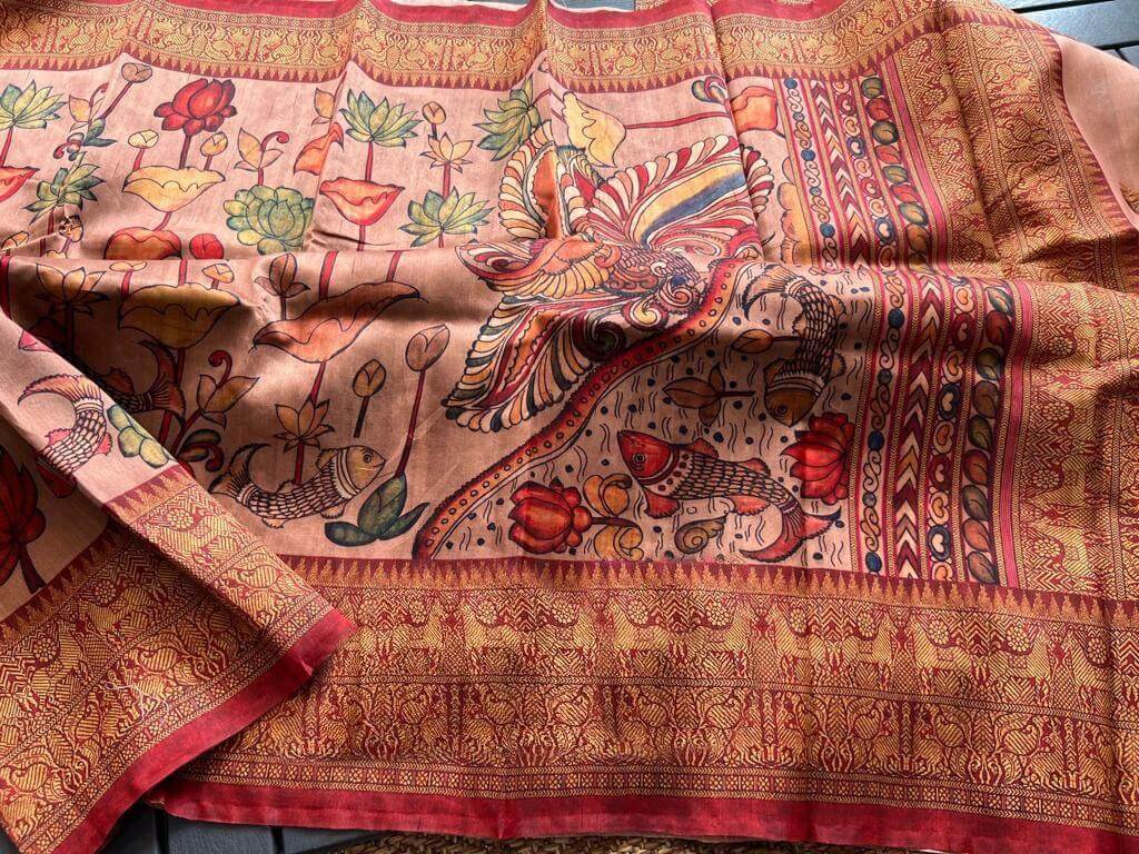 linen kalamkari saris for office wear