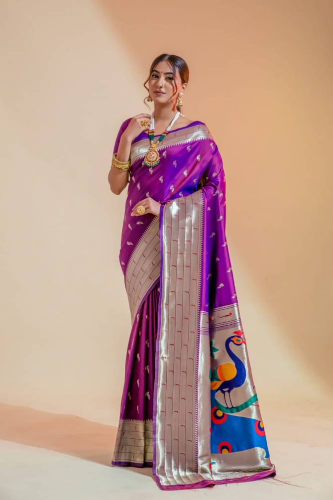 purple wedding saree in paithani silk