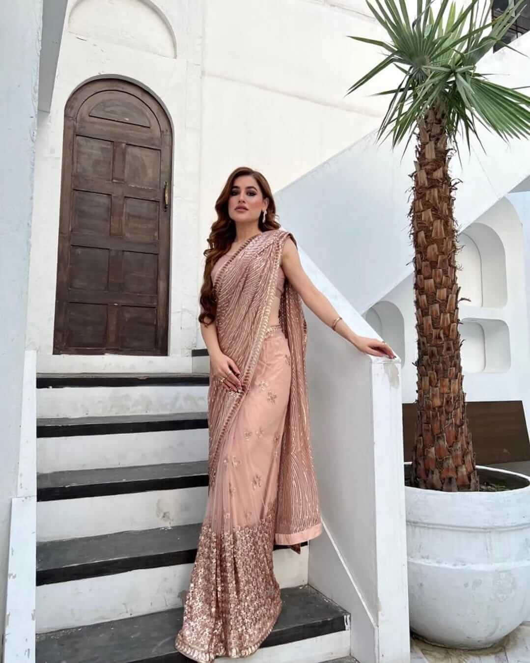 peachy trendy designer sari