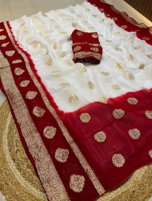 Durga Pujo Special Sari In Viscose Georgette Banarsi