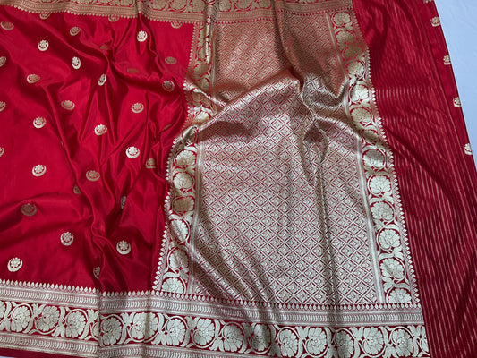 Red Saree for Karwachauth in Mashru Katan Silk