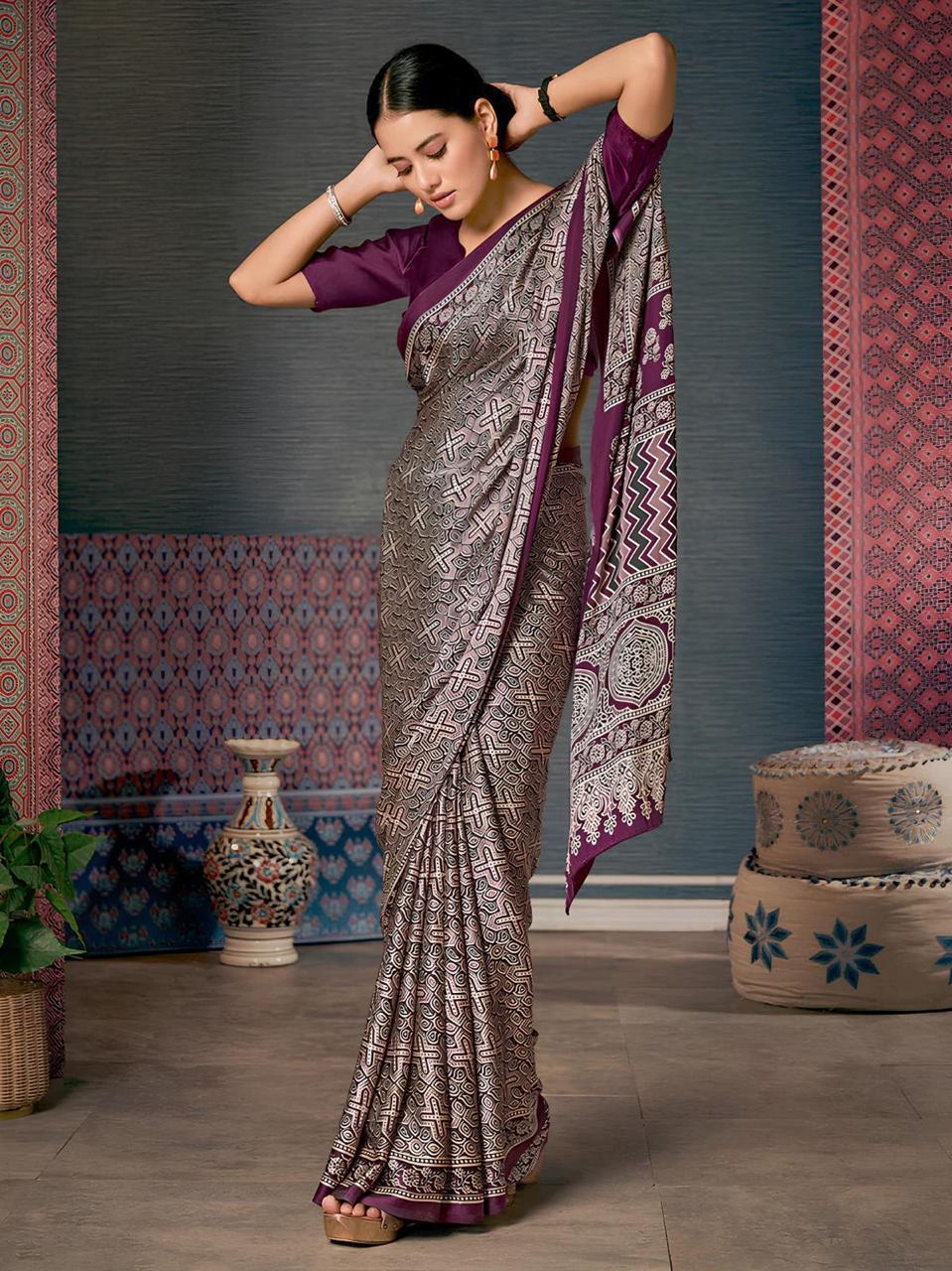 Evening Special Satin Ajrakh Saris