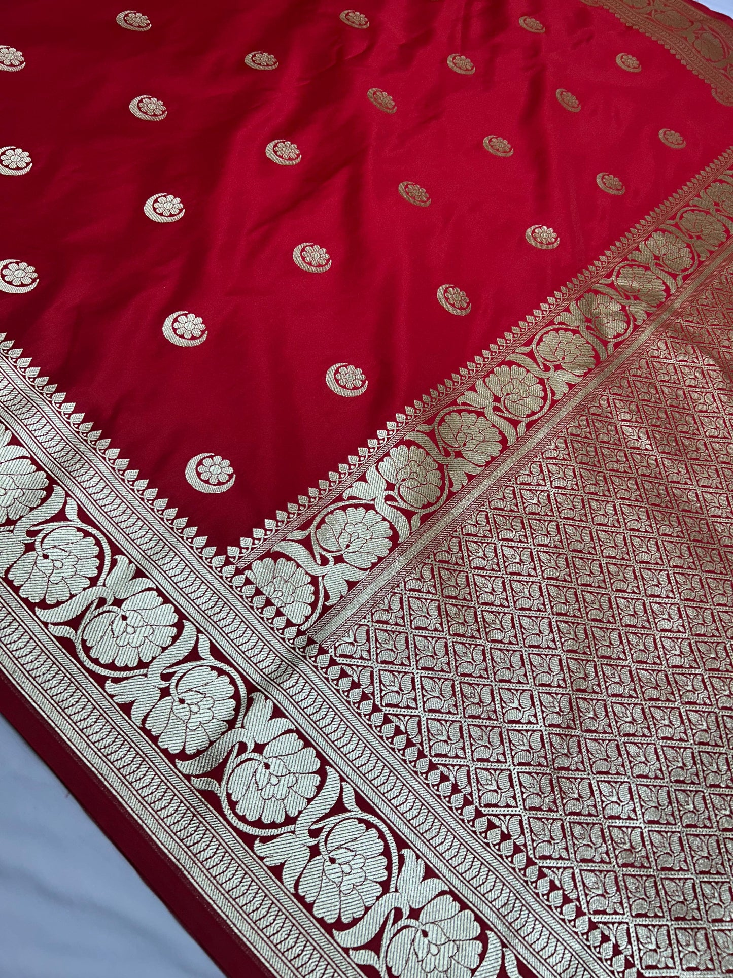 Red Saree for Karwachauth in Mashru Katan Silk