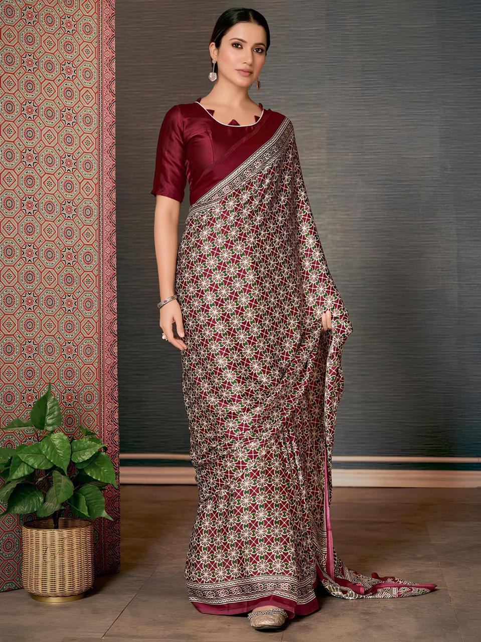 Evening Special Satin Ajrakh Saris