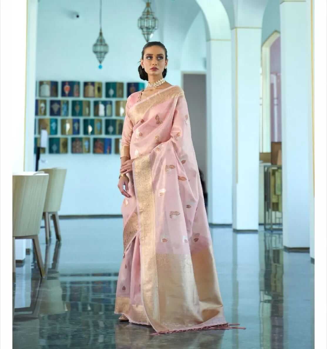 pastel pink wedding saree