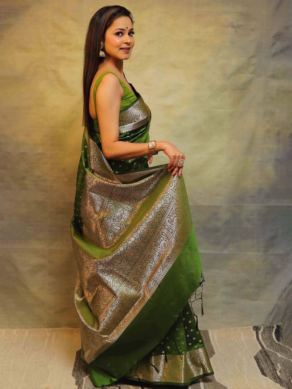 Rakhi Special Green Silk Banarsi Saree