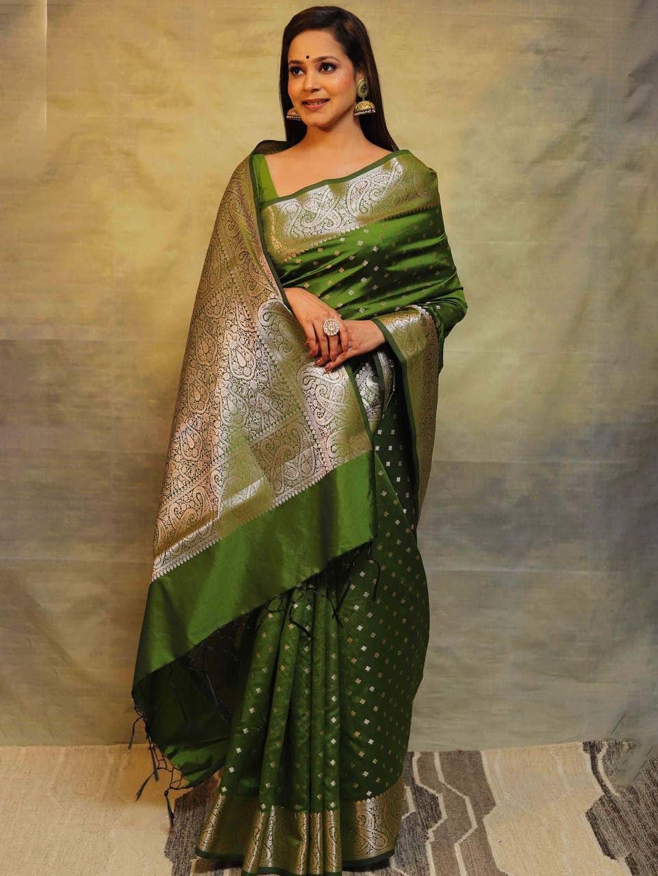 Rakhi Special Green Silk Banarsi Saree