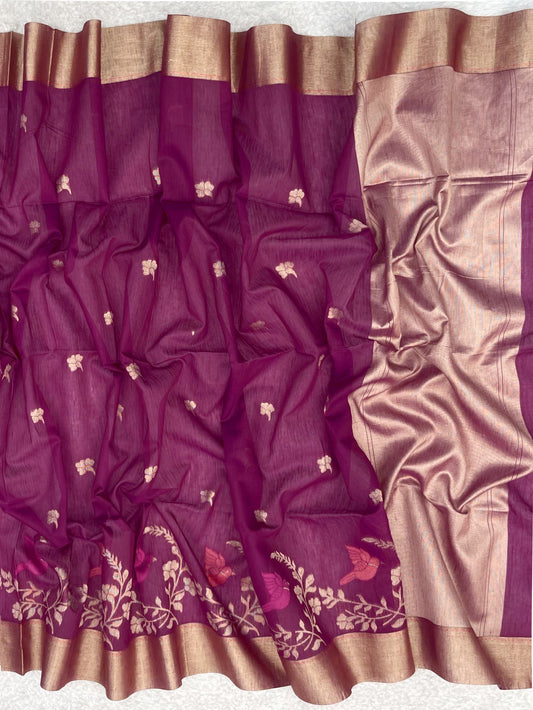 Linen silk Saris With Jamdani Weaving