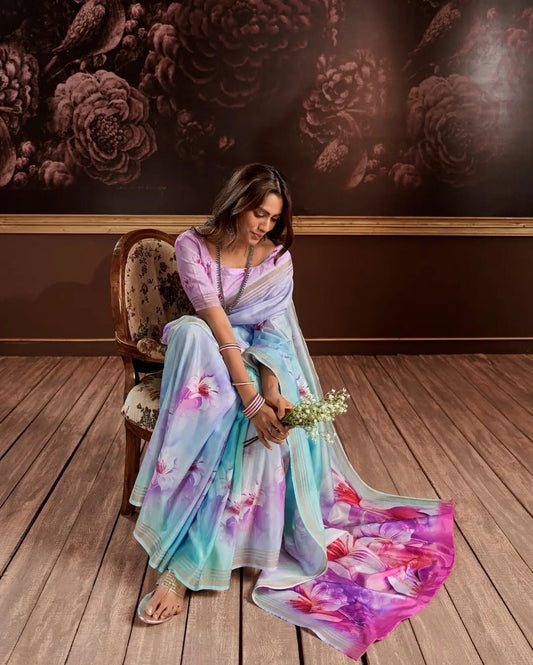 Handloom Silk Digitl printed Drape in lovely floral