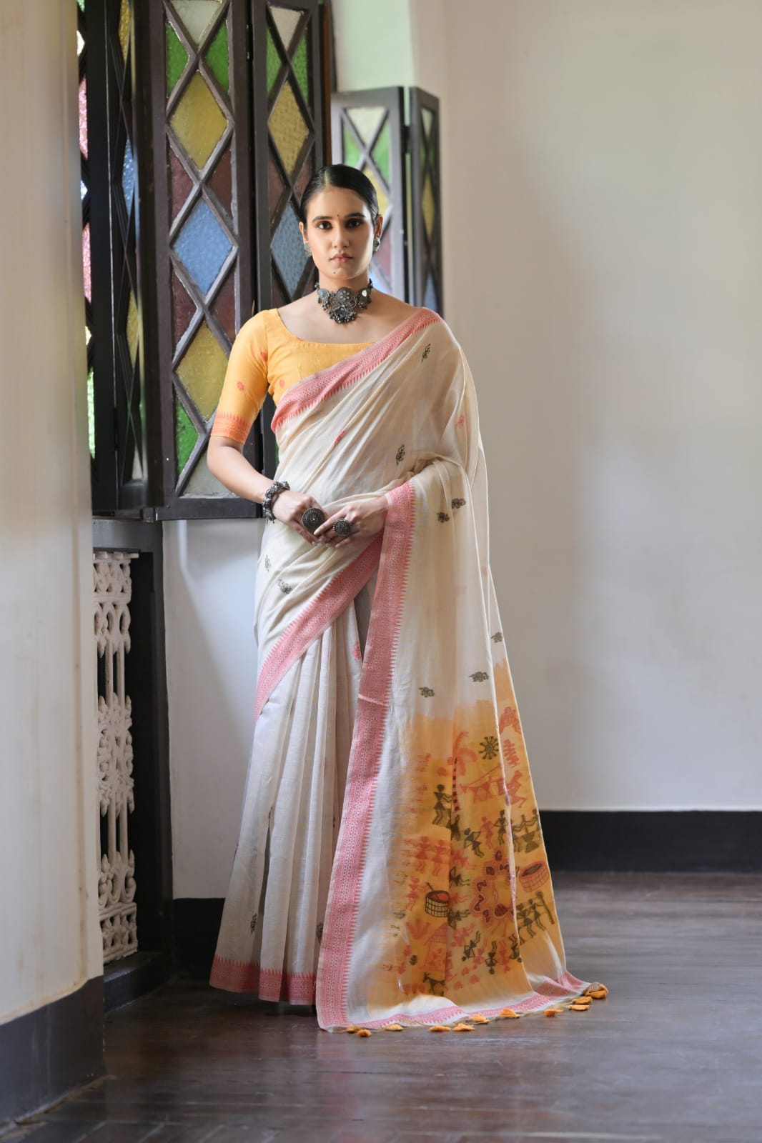 Muga Cotton With Warli Weaving Saree