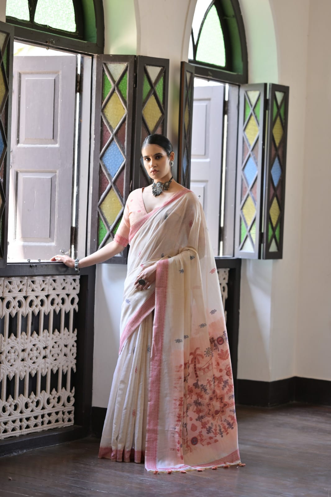 Muga Cotton With Warli Weaving Saree