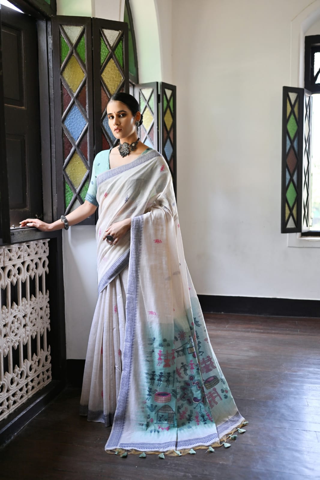 Muga Cotton With Warli Weaving Saree