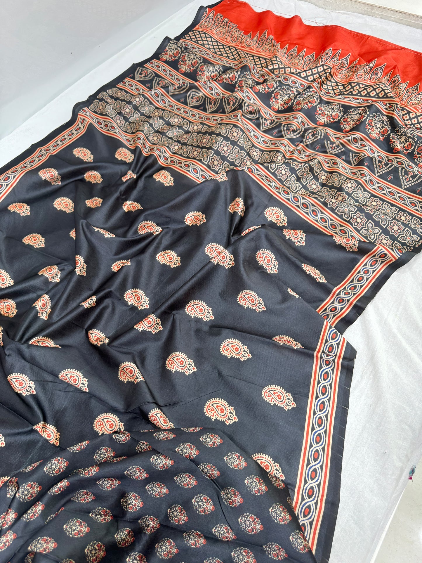 Festive Special Ajrakh Printed Drapes In Tussar Silk