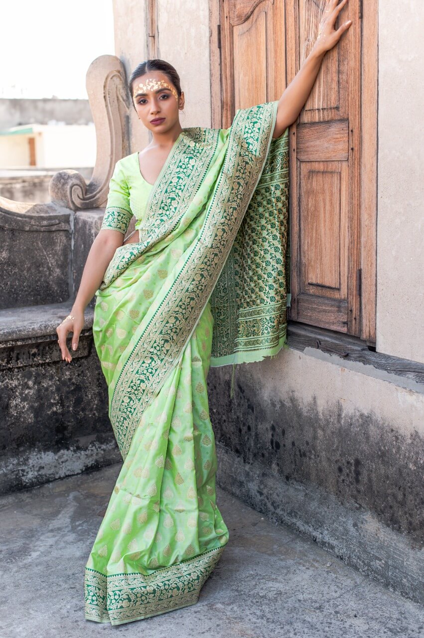 Mint Green Designer Trendy Banarasi saree