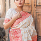 White And Red Designer Banarasi Saree