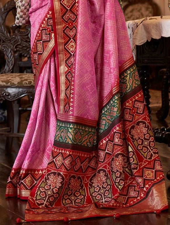 Beautiful Pink Ikat Patola Silk Sarees