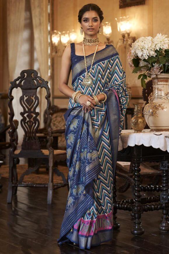 Blue Patola Silk Designer Wedding Saree