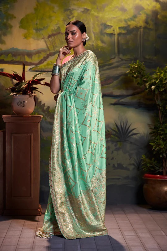 Dola Silk Designer Wedding Saree Greenish blue