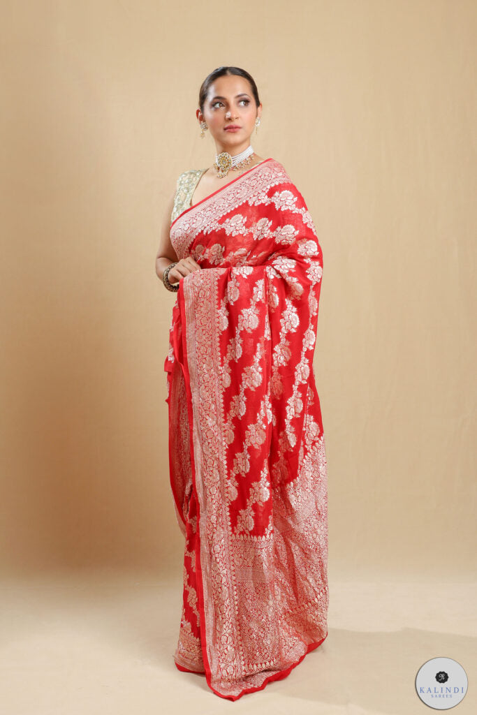 Pure Chiffon Georgette Silk Full Weaving In Full Jaal Saree