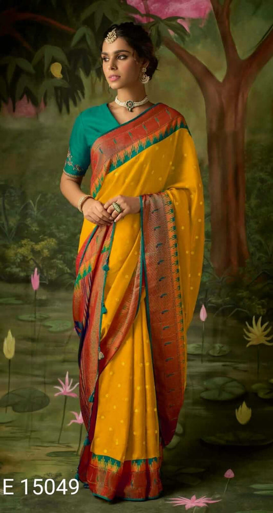 Yellow Brasso designer saree in paithani weaving