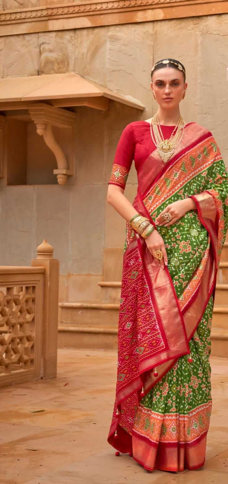 Green and red Designer patola silk saree