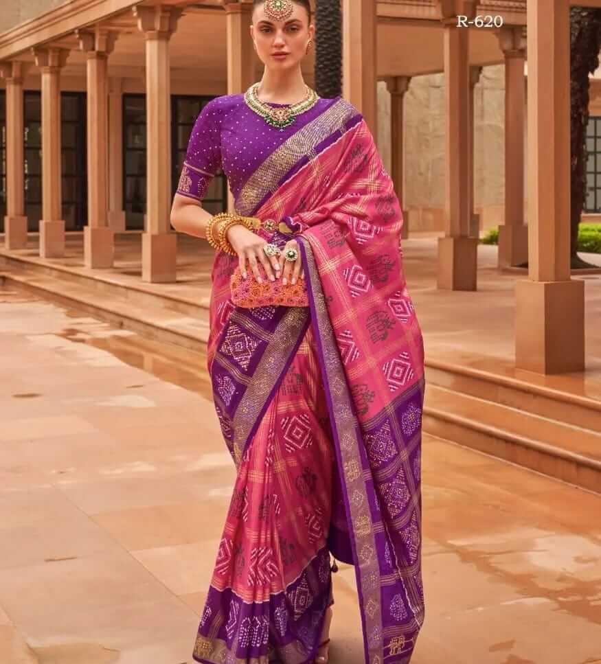 Beautiful Pink Patola Silk Designer Saree for wedding