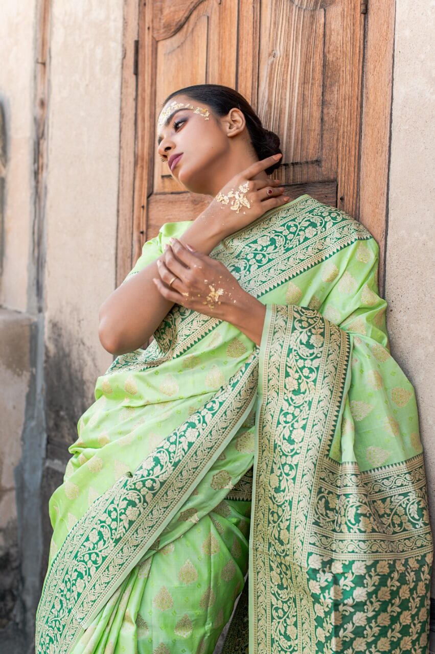 Mint Green Designer Trendy Banarasi saree